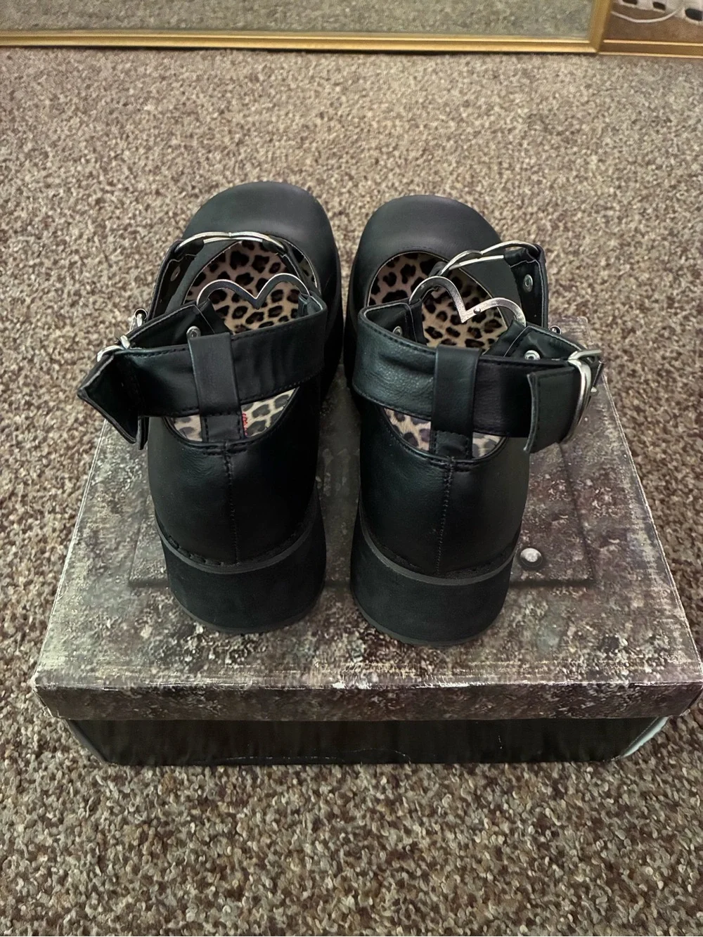Demonia Black Platform Mary Jane Shoes with Buckle Straps